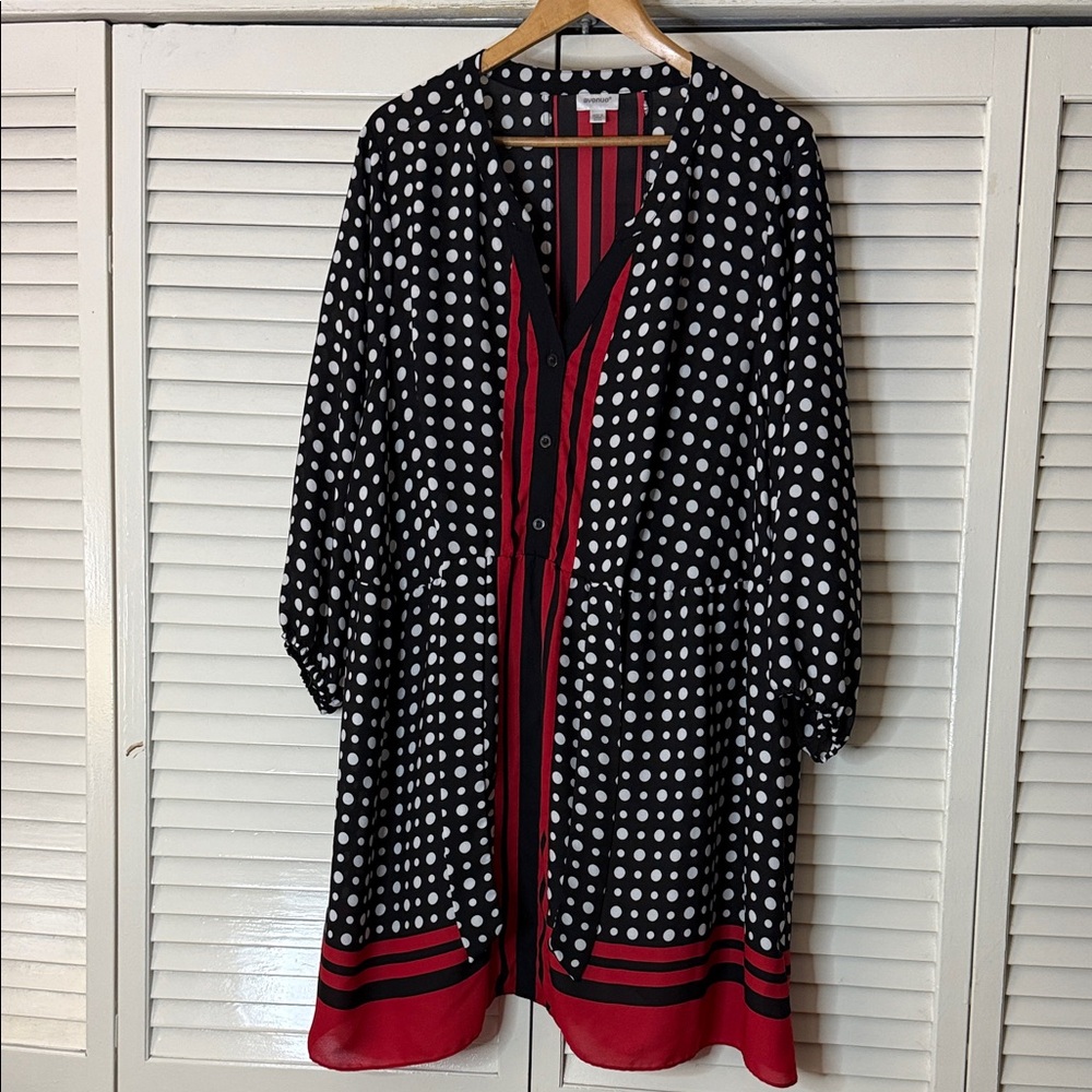Avenue Black and Red Polka Dot Dress